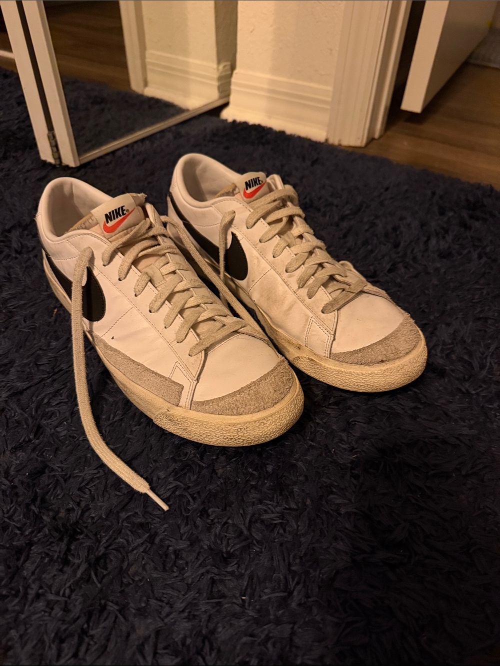 Nike Blazers Men’s White Sneakers with Black Swoosh and Orange Tongue Tab